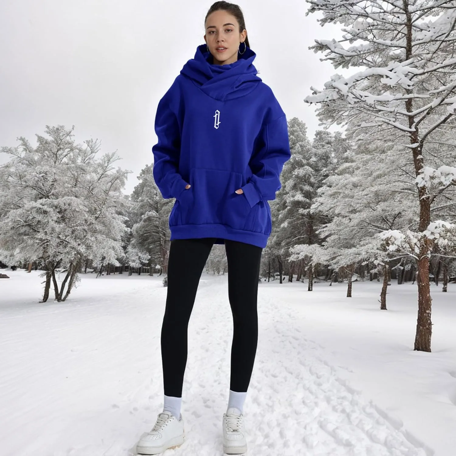 Womens Fleece Hoodie with Scarf Soft Cotton Oversized Pullover Casual Hooded Sweatshirts Fall Winter Clothes