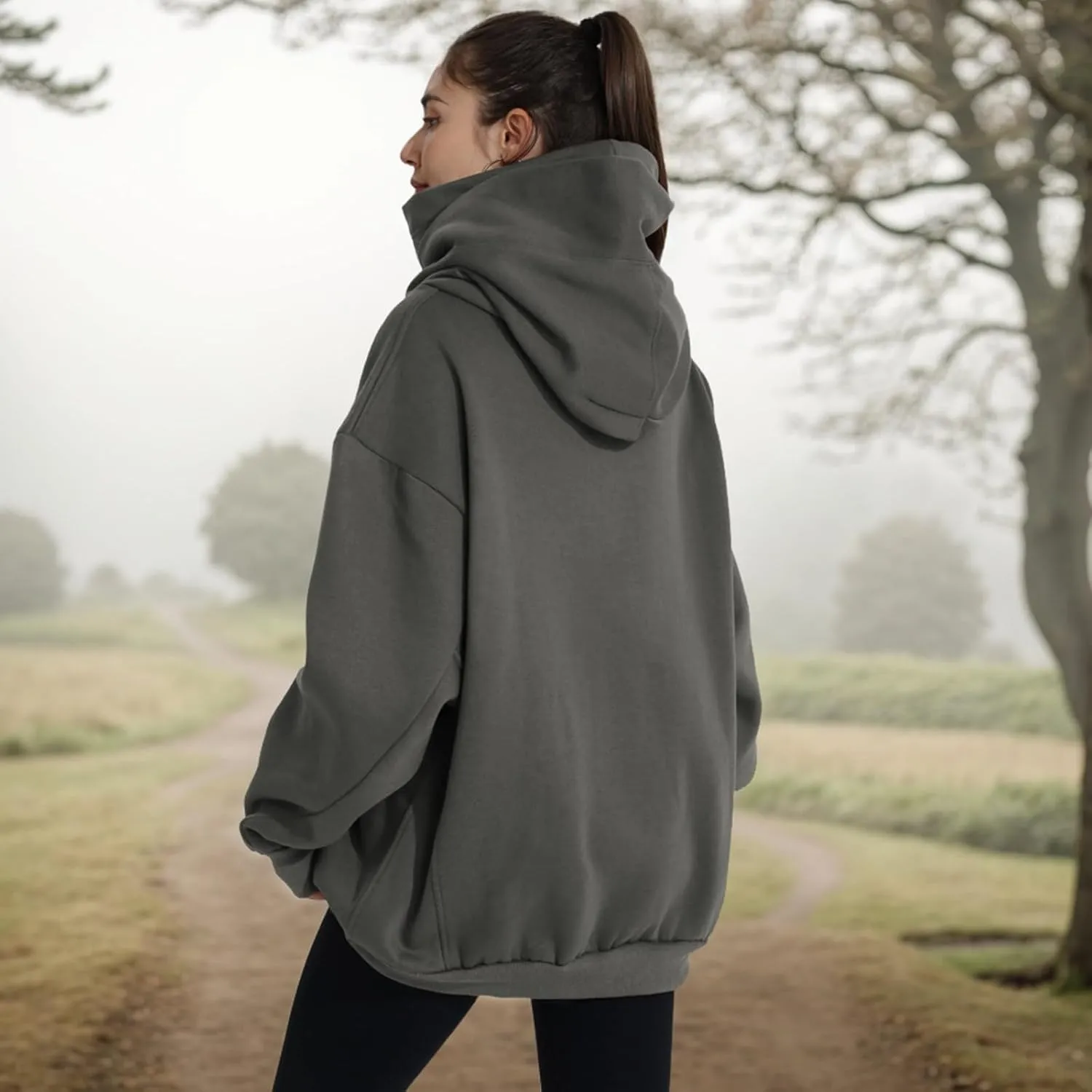 Womens Fleece Hoodie with Scarf Soft Cotton Oversized Pullover Casual Hooded Sweatshirts Fall Winter Clothes