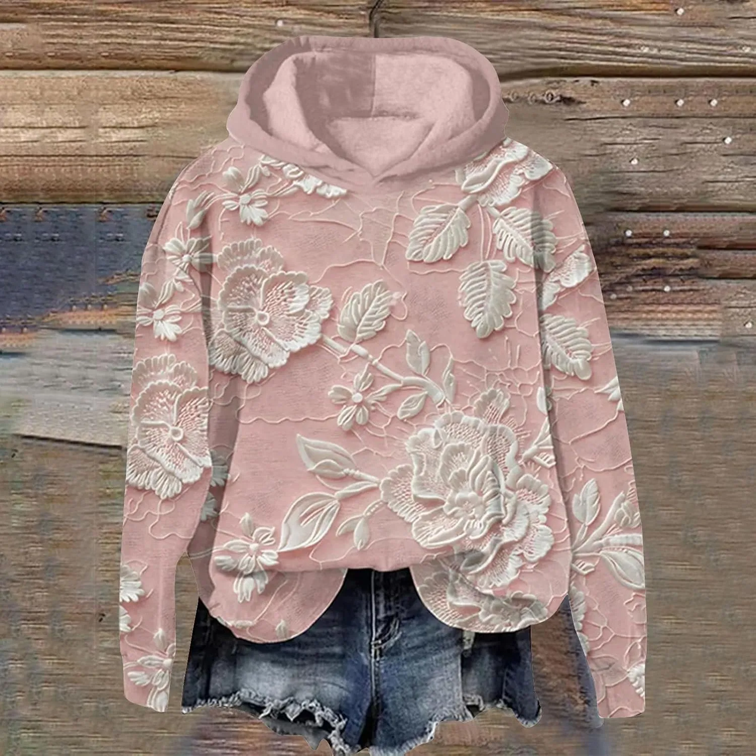 Womens Floral Lace Hoodie Elegant Pullover Sweatshirt Soft Fleece Oversized Lounge Fall Winter Athleisure Streetwear