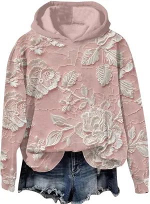Womens Floral Lace Hoodie Elegant Pullover Sweatshirt Soft Fleece Oversized Lounge Fall Winter Athleisure Streetwear