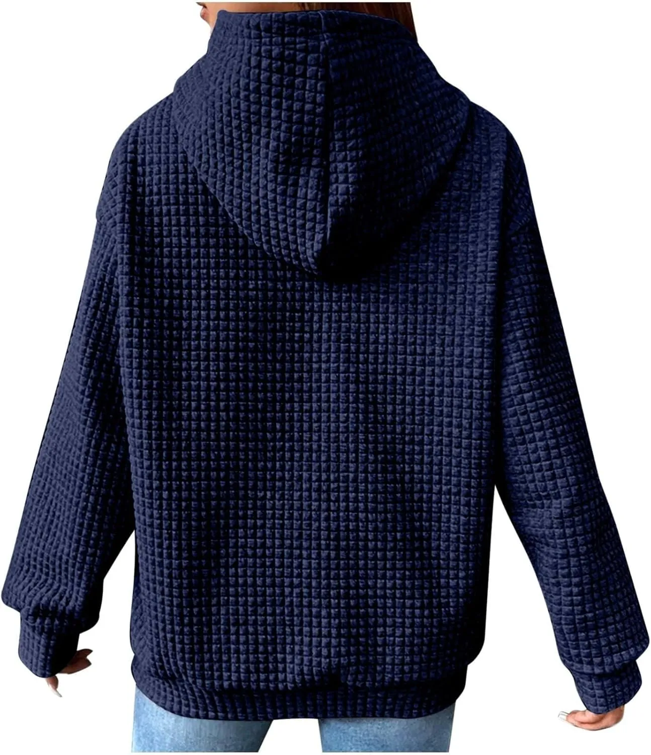 Womens Hoodies Oversized Waffle Drawstring Thick Pullover Sweatshirt Fall Fashion 2024 Soft Baggy Tunic Hoodies