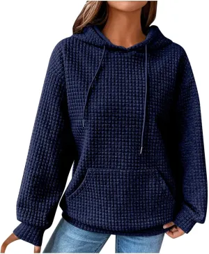 Womens Hoodies Oversized Waffle Drawstring Thick Pullover Sweatshirt Fall Fashion 2024 Soft Baggy Tunic Hoodies