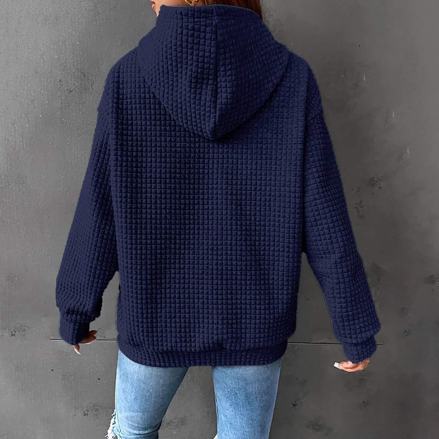 Womens Hoodies Oversized Waffle Drawstring Thick Pullover Sweatshirt Fall Fashion 2024 Soft Baggy Tunic Hoodies