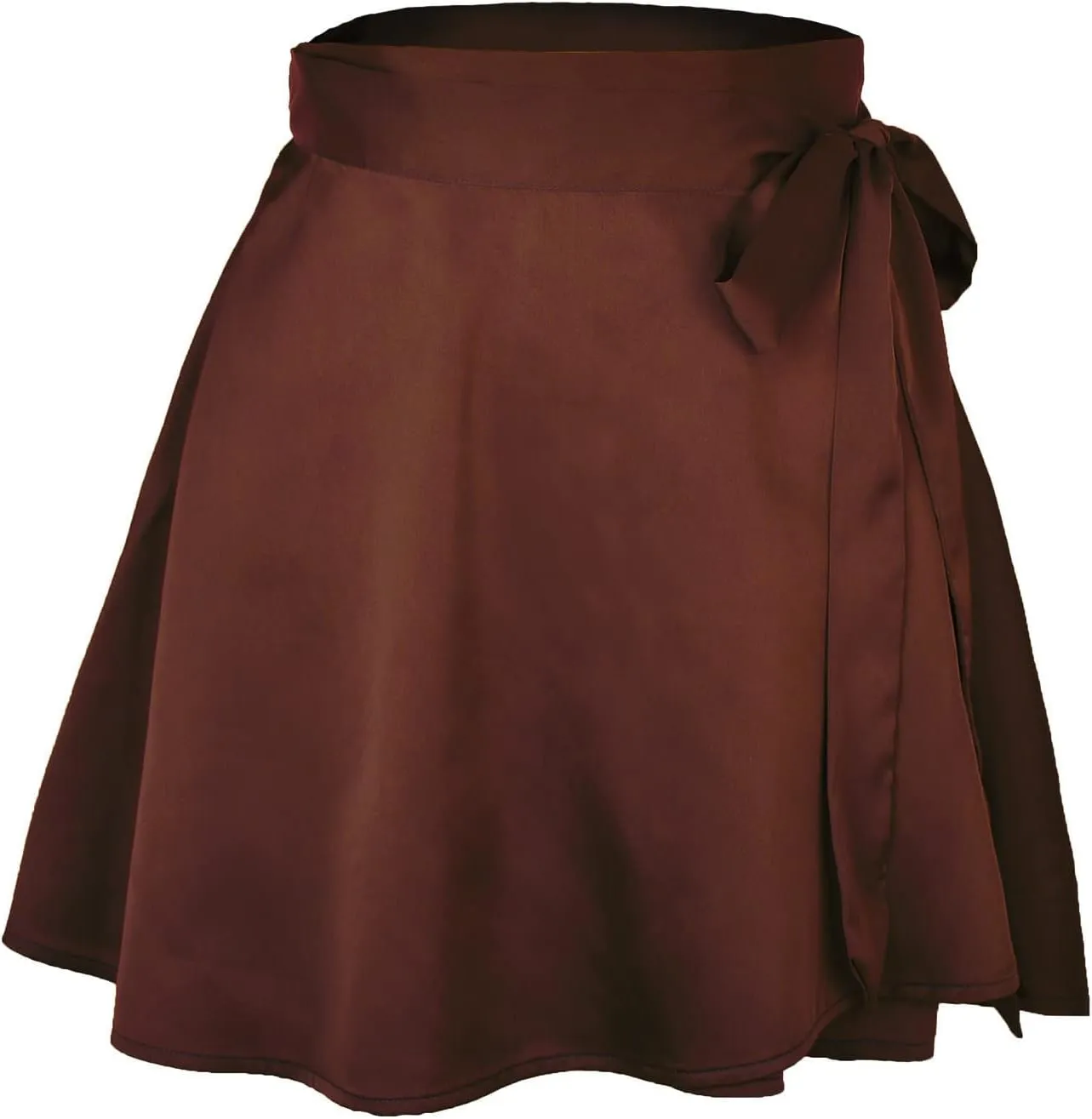 Women's Silky Satin Mini Short Skirt High Waist Bow Tie Wrap Around A Line Skirts Casual Solid Flowy Summer Skirt