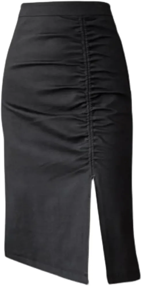 Women's Solid Wrap Skirts Vintage High Waist Office Sheath Pencil Straight Midi Skirts