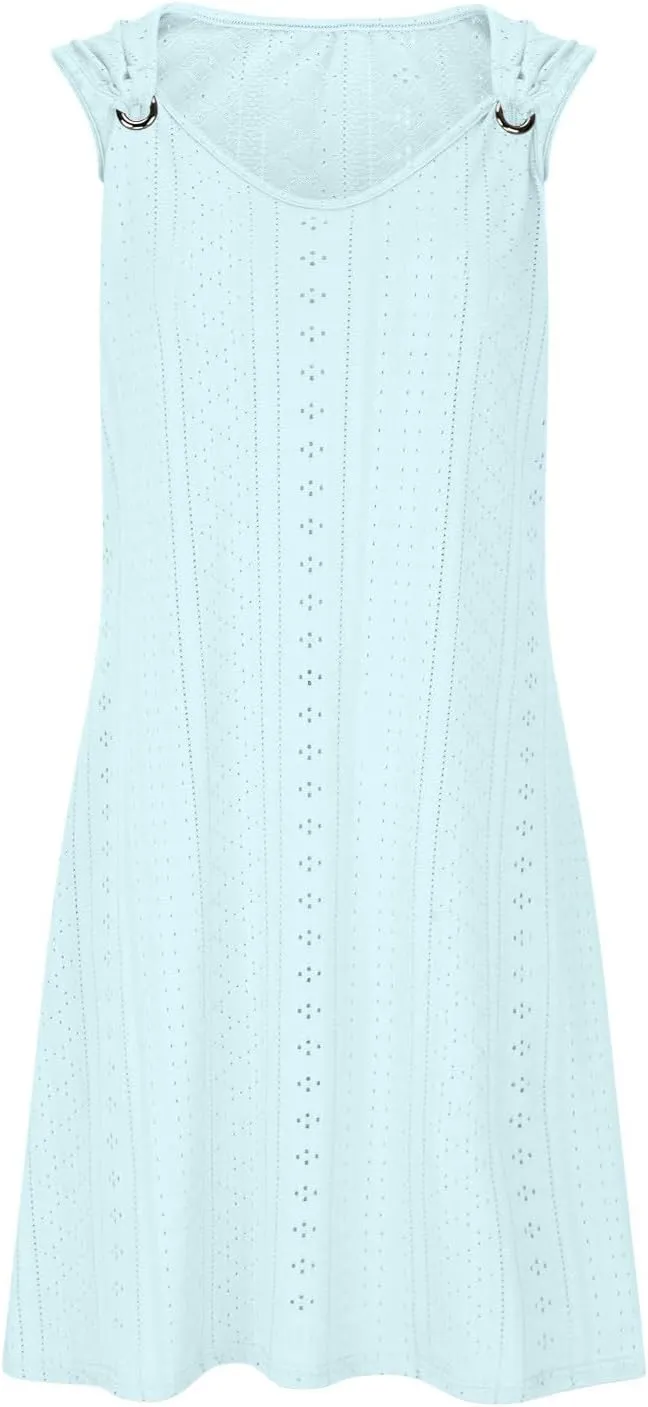 Womens Summer Dresses 2024 Casual Solid V-Neck Sleeveless Short Dress Palace Lock Flowy Loose Fit Mini Dress