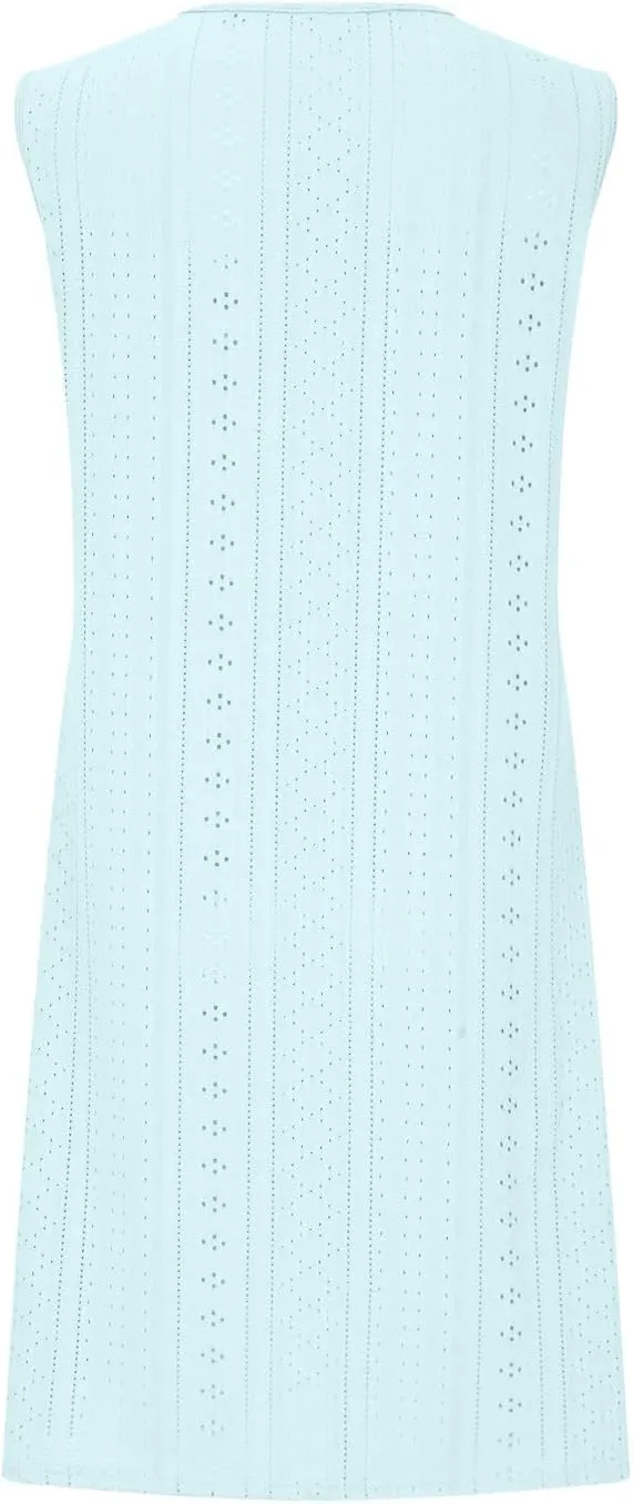 Womens Summer Dresses 2024 Casual Solid V-Neck Sleeveless Short Dress Palace Lock Flowy Loose Fit Mini Dress
