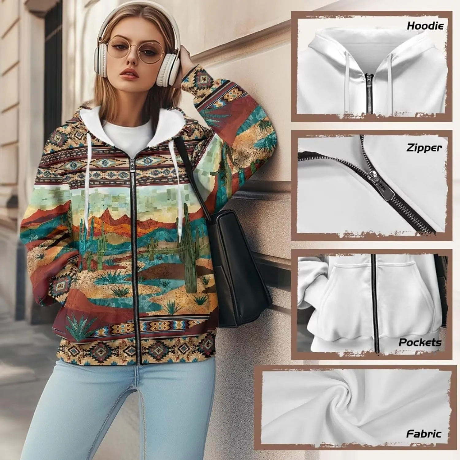 Xoenoiee Women Oversized Hoodies Full Zip Sweatshirts Soft Hooded Jacket with Pocket Fall Winter Long Sleeve Y2K Hoodie