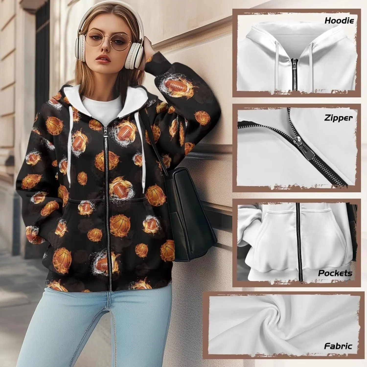 Xoenoiee Women Oversized Hoodies Full Zip Sweatshirts Soft Hooded Jacket with Pocket Fall Winter Long Sleeve Y2K Hoodie