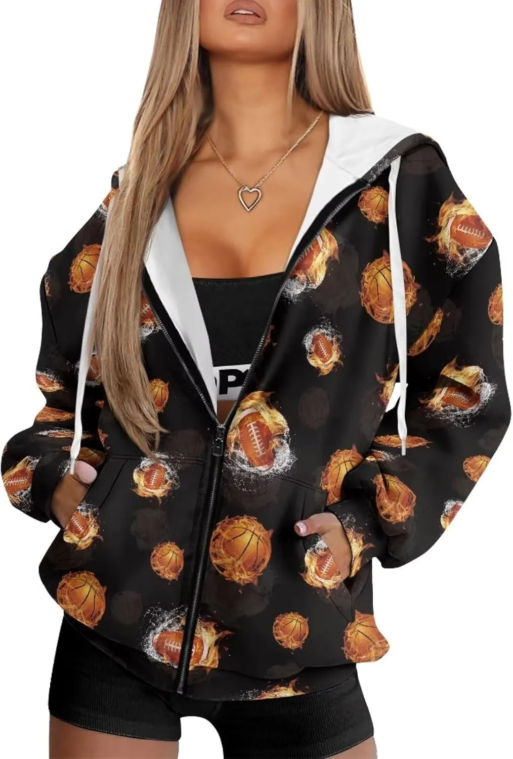 Xoenoiee Women Oversized Hoodies Full Zip Sweatshirts Soft Hooded Jacket with Pocket Fall Winter Long Sleeve Y2K Hoodie